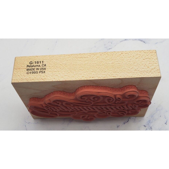 Vintage PSX Rubber Stamp Fancy Congratulations Wood Mounted Rubber Stamp - Picture 2 of 7
